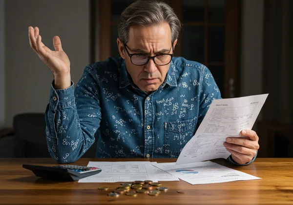 Adult struggling with a budget, showing math anxiety.