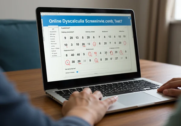 Online dyscalculia test interface on a laptop screen