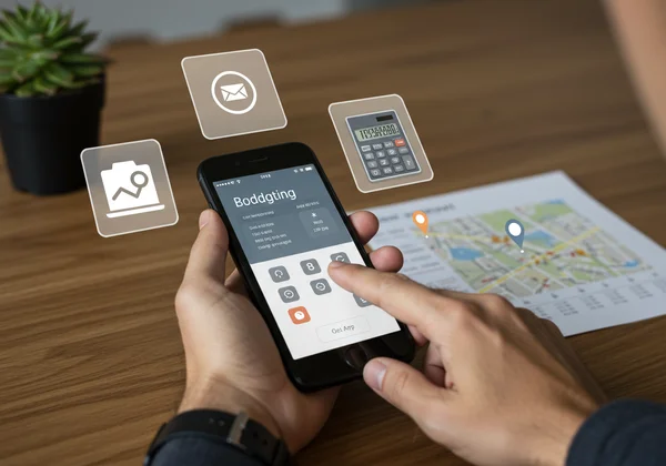 Adult using modern tech tools for managing dyscalculia.