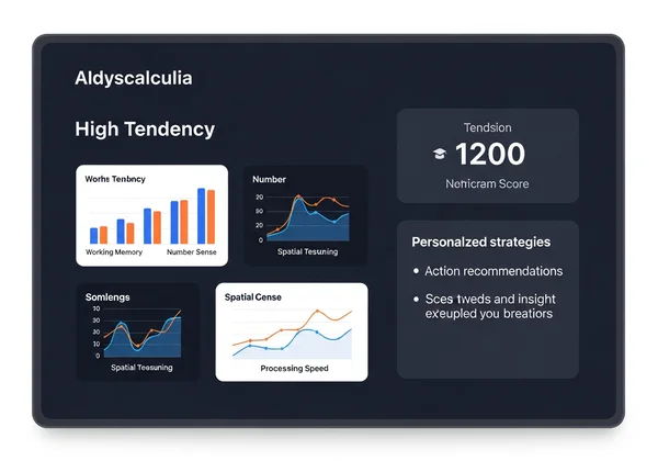 AI dyscalculia assessment report dashboard with insights