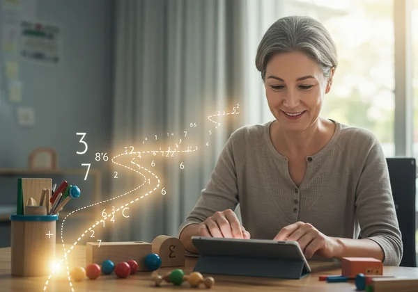 Person confidently using math tools, showing a clear learning path