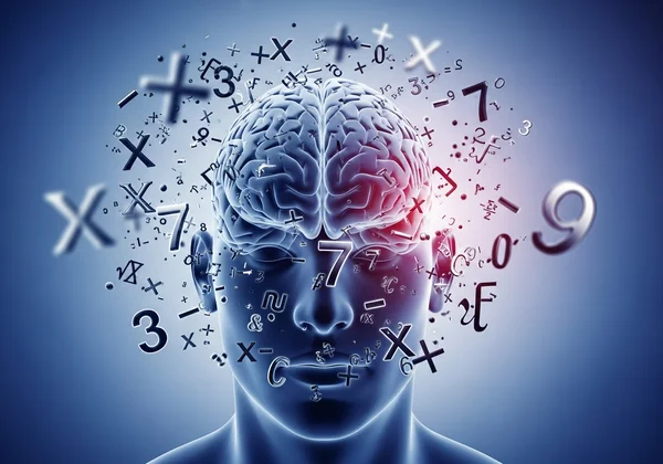 Abstract image of brain struggling with numbers and math concepts