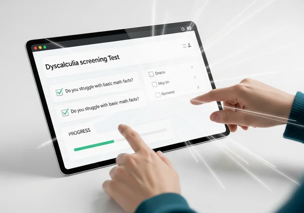 Online dyscalculia test interface with clarity and insights