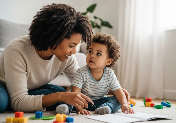 Genitore che spiega positivamente i risultati della discalculia al figlio