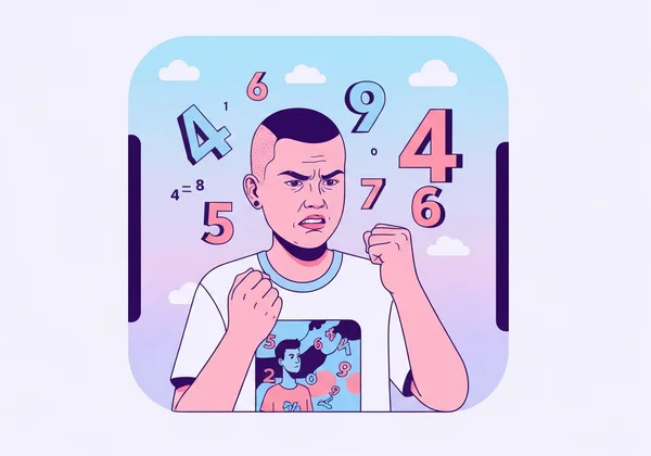 Person struggling with math, surrounded by numbers
