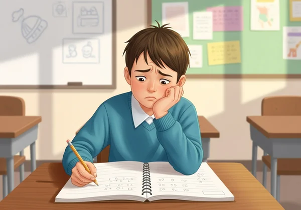 Child struggling with numbers and math problems