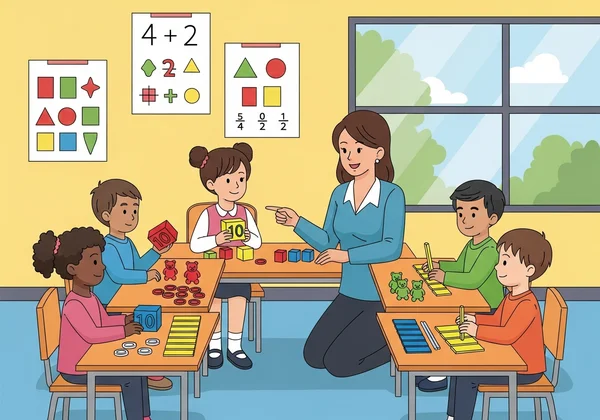 Multisensory math lesson with manipulatives