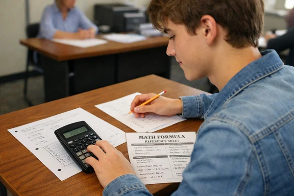 Student taking exam with calculator accommodation