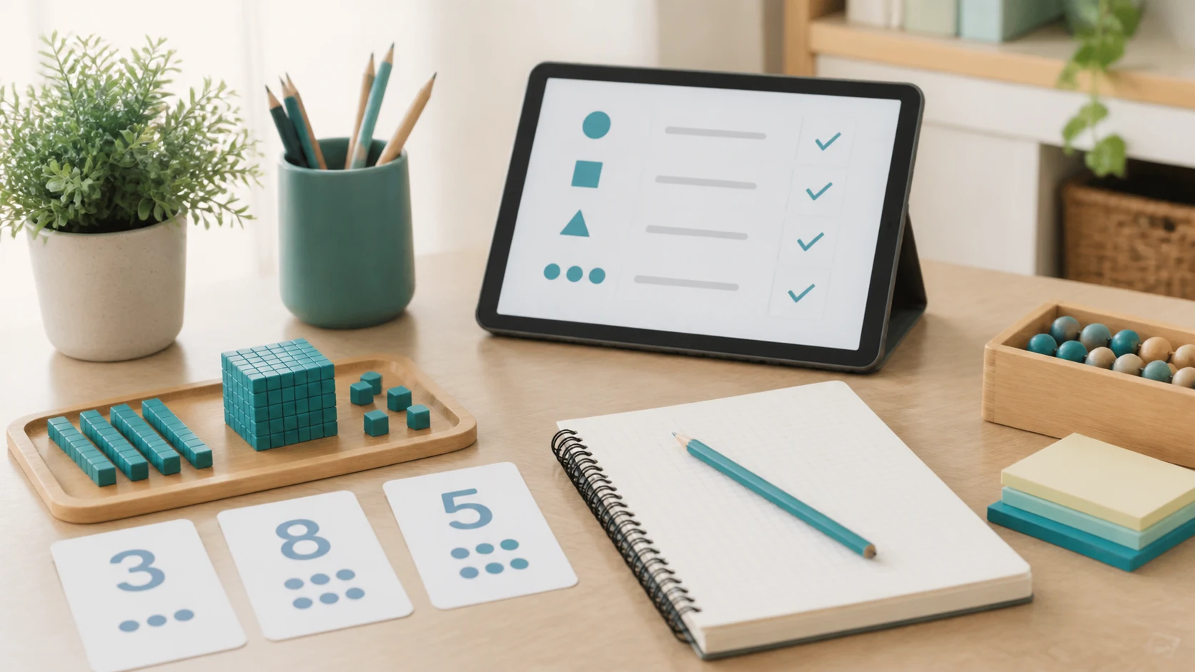 Calm math assessment desk