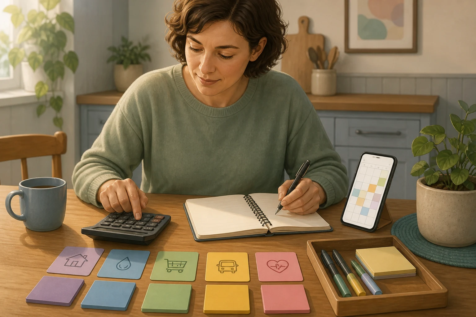 Adult using calm budgeting tools
