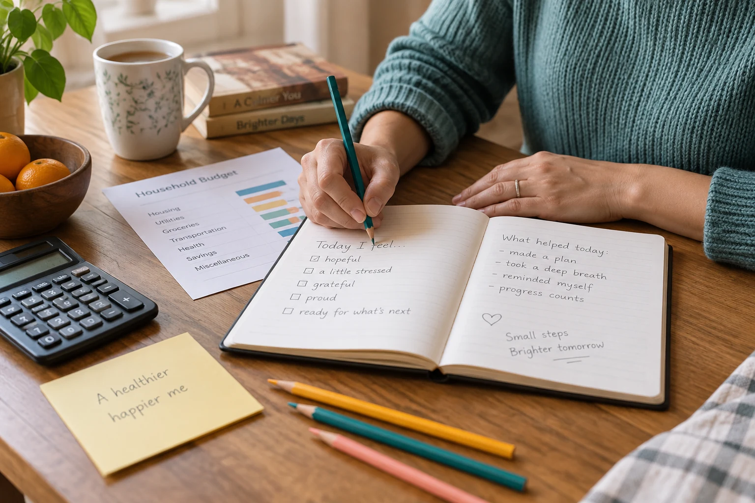 Adult journaling math emotions