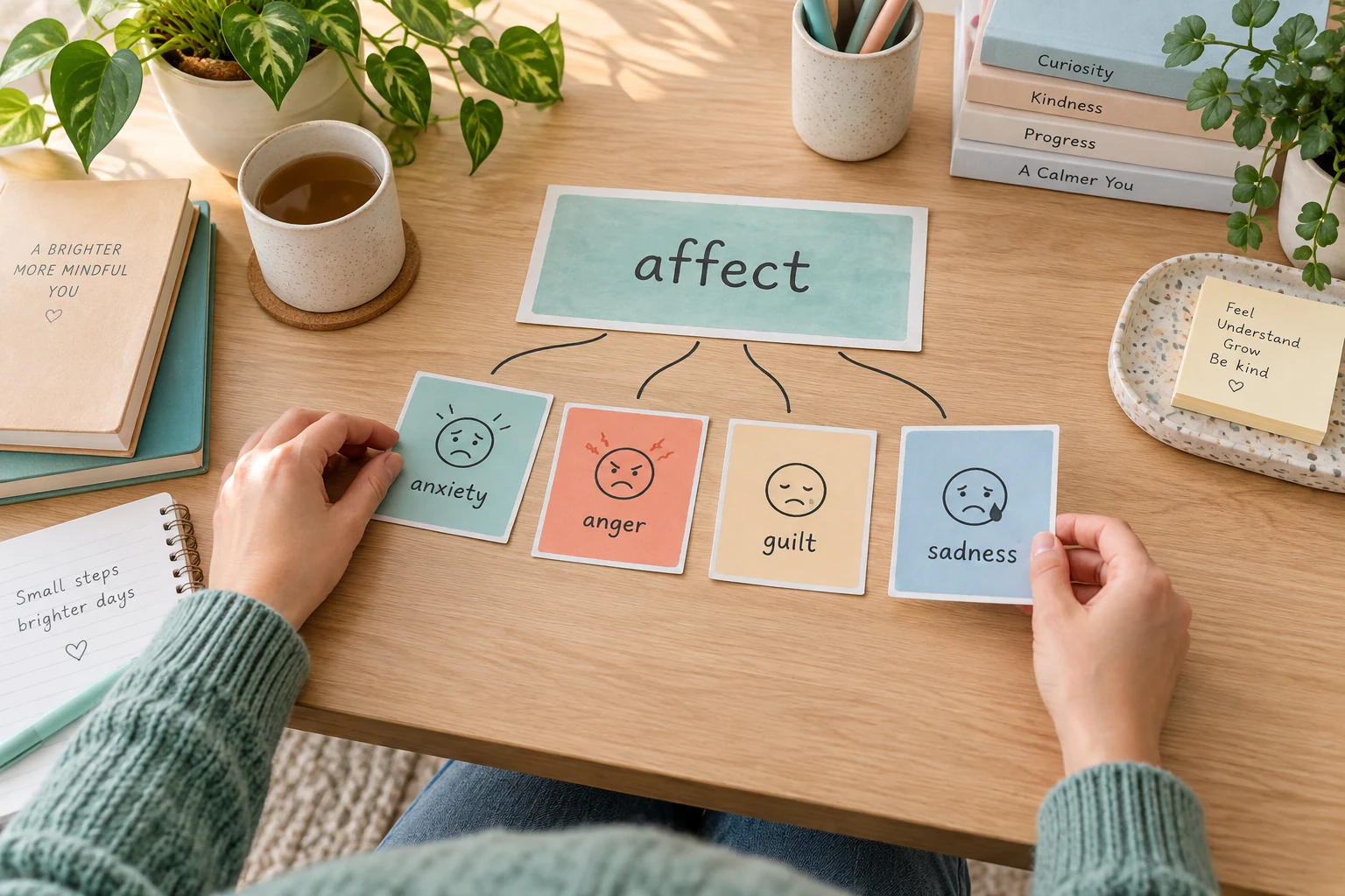 Student sorting emotion cards